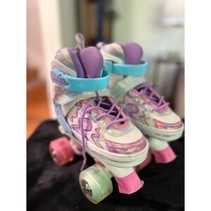Pliimona Kids Adjustable Roller Skates Holographic Light Up Wheels Pastel Size S